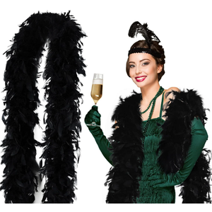 Tigeen 2 Yards 80g Halloween Chandelle Turkey Feather Boa for DIY Craft Wedding Dancing Movie Party 1920s Costume Decoration(Black)