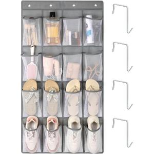 F-color 16-Pocket Hanging Organizer - Over the Door Shoe Organizer, Cruise Essentials for Cabin & RV, Breathable Mesh Storage Pockets, Space Saving Hanging Storage Holder with 4 Sturdy Metal Hooks