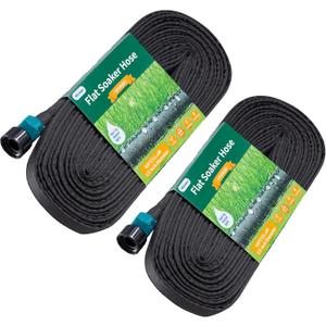 Hlinker Flat Soaker Hose 100 FT for Garden Beds, 50Ft 2Packs 1/2" Linkable Consistent Drip Irrigation Hose Save 80% Water, Leakproof Heavy Duty Double Layer Sprinkler Hose