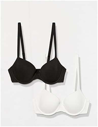 Women's Underwire Lightly Padded Demi Cup Microfibre Bra, Pack of 2, Black, 32DD