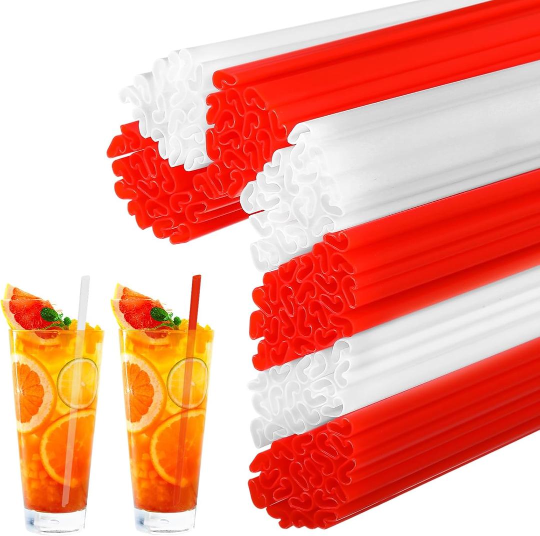 2 x 150 Pcs Christmas Candy Cane Shaped Plastic Straws Disposable Drinking Straw Bulk for Cocktail Xmas Party Birthday Party Supplies (Red,White)