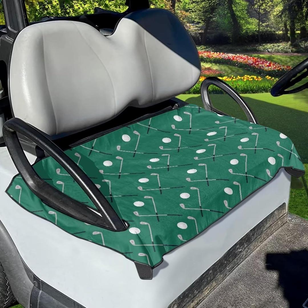 Suobstales Golf Cart Seat Covers/Seat Towel, Breathable Golf Cart Seat Cushions Golf Blanket Golf Club Car Accessories (Green Golf 1)