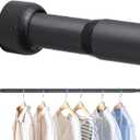 Closet Rod for Hanging Clothes, 24-33 Inch Adjustable Shower Curtain Rod Heavy Duty Wall Mount Clothes Hanging Bar for Closet, Wardrobes, Bathroom, RV, Window, Laundry, Room Divider, Black