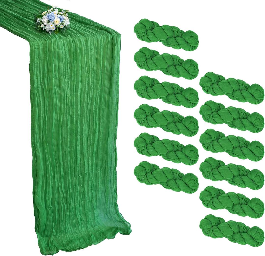12 Pack Green Cheesecloth Table Runner 10Ft 23 x 120 Inch | Boho Gauze Fabric, Rustic Sheer, For Wedding Birthday Party Baby Shower, Home Decorations
