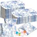 Moinchore 100 Pcs Blue Floral Pillow Boxes Kraft Paper Pillow Gift Boxes Candy Wedding Party Favors Blue Floral Candy Decor for Wedding Baby Bridal Shower Birthday Party Supplies