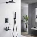 8 Inch Shower Faucet Set, Rainfall Shower System with High Pressure Handheld Shower Head, Bathroom Mixer Shower Set Wall Mounted Rough-in Valve and Trim Kit, with Tub Spout