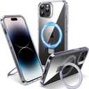 Magnetic Case for iPhone 14 Pro Max - [Built-in Invisible Stand] [Compatible with MagSafe] [Military Grade Drop Protection] Anti-Yellowing Hard Back Silicone Edge Cover, 6.7", Clear