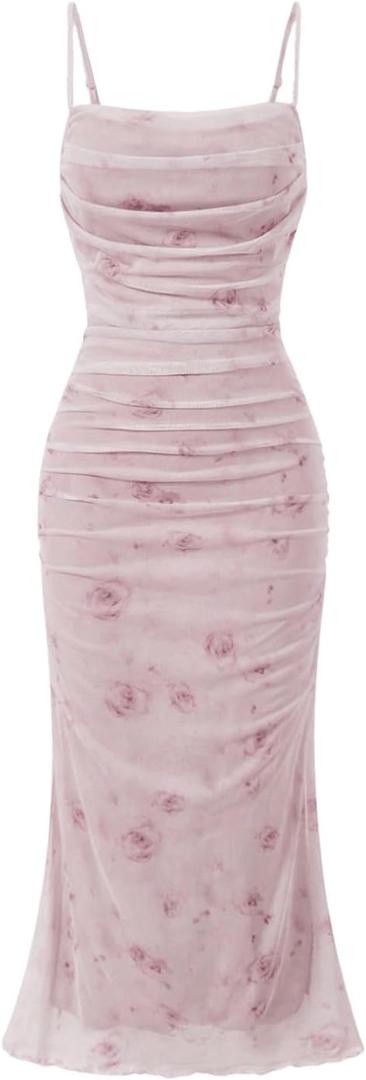 GORGLITTER Women's Floral Spring Summer Wedding Guest Dress Bridal Shower Cocktail Tea Party Beach Midi Sun Dress 2026 (Pink, S)