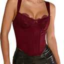 WDIRARA Women's Lace Bowknot Sleeveless Corset Bustier Tops Vintage Underwired Crop Tops, Small