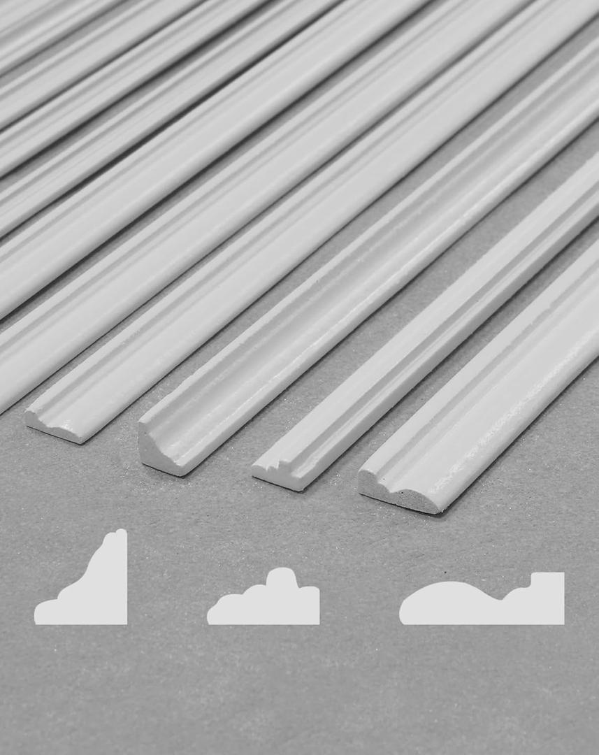 iLAND Miniature Dollhouse Accessories on 1:12 Scale 18pcs Wooden Dollhouse Trims & Skirting Board & Moulding Cornice 17 Long (Classic White)