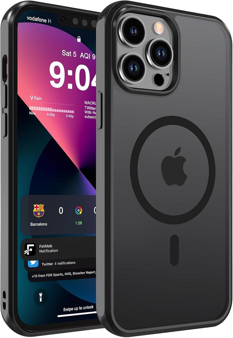 DEERLAMN Magnetic Matte Case for iPhone 15 Pro Max 6.7-Inch, [Compatible with MagSafe][Military Grade Drop Protection] Anti-Fingerprint Slim Translucent Shockproof Protective Phone Cover, Black