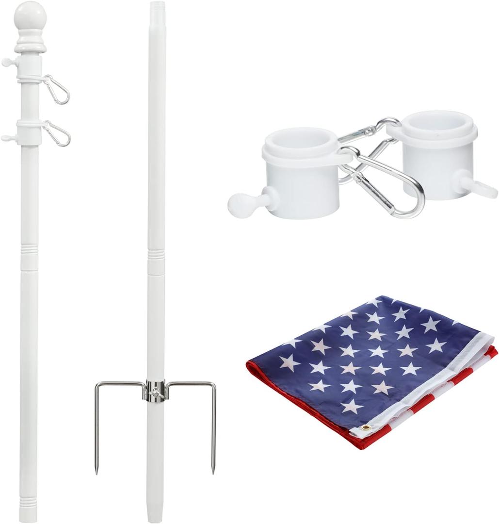 Flag Poles for Outside in Ground, 8.2FT Telescoping Flag Pole Kit for Yard with 35FT American Flag, Stainless Steel Portable Residential Flag Pole with 35FT American Flag for House (1 Pack, White)