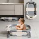 TPN 4-in-1 Grow-with-Me Collapsible Baby Bathtub, Baby Tub for Newborns to Toddler with Soft Floating Cushion & Thermometer, Portable Baby Bath Tub, Infant Bathtub for Bath Support in Tub,Grey