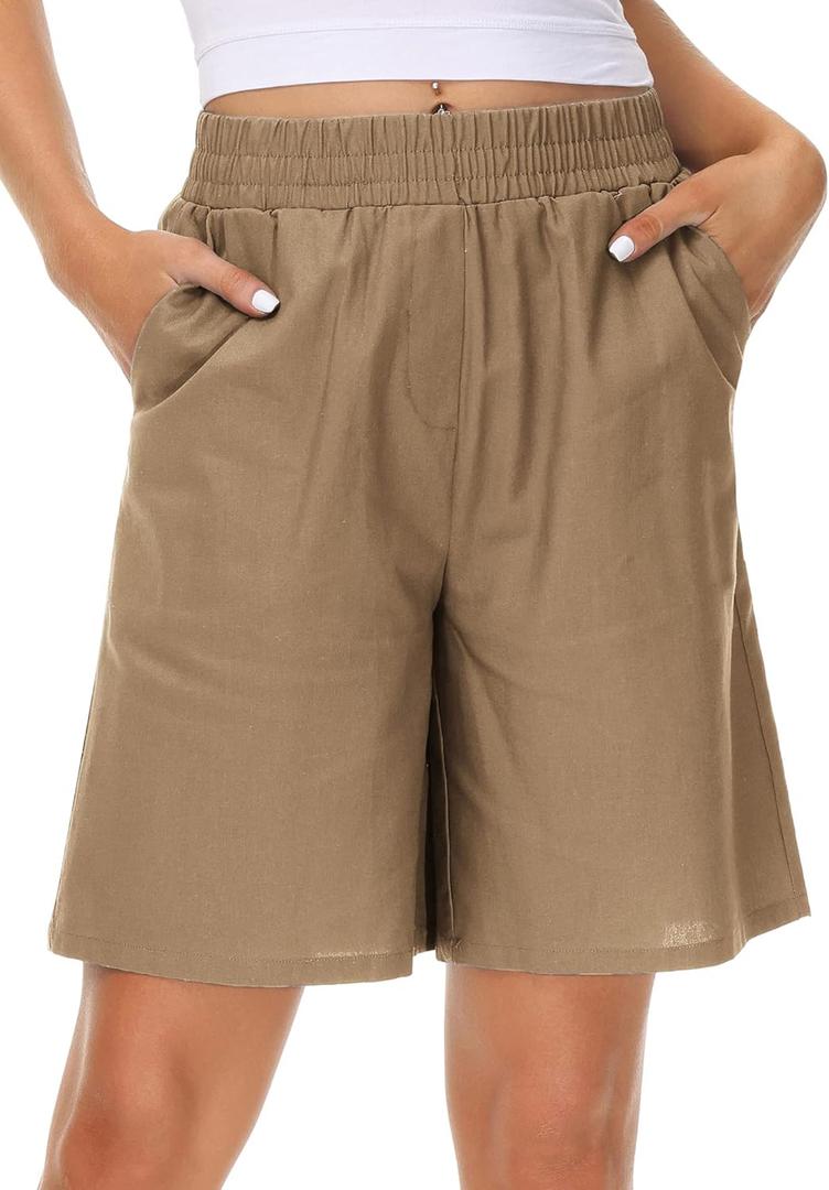 KANCY KOLE Women's High Rise Bermuda Shorts Plus Size Breathable Comfy Jersey Shorts for Beach Work(Khaki,L)