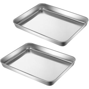 Small Cookie Baking Sheet Pans Stainless Steel 304 Little Serving Tray 10.4 x8.1 x1.1Inch (Diagonal 12.3) Reheat Food Small Items No Rust Dishwasher Safe for 2 Person 2 Pack