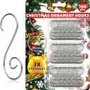 160 Pcs Christmas Ornament Hooks Silver S-Shaped Hangers with Storage Box Christmas Tree Hooks for Ornaments, Xmas Ornament Hangers for Tree Decoration