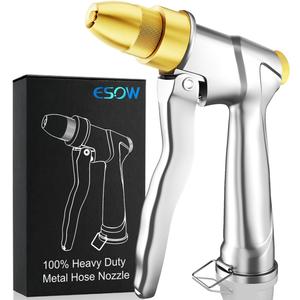 ESOW Heavy Duty Metal Garden Hose Nozzle, High Pressure Water Hose Nozzle with 4 Spray Patterns Rotating, Ideal for Outdoor Lawn & Garden Watering, Car & Pet Washing, Silver