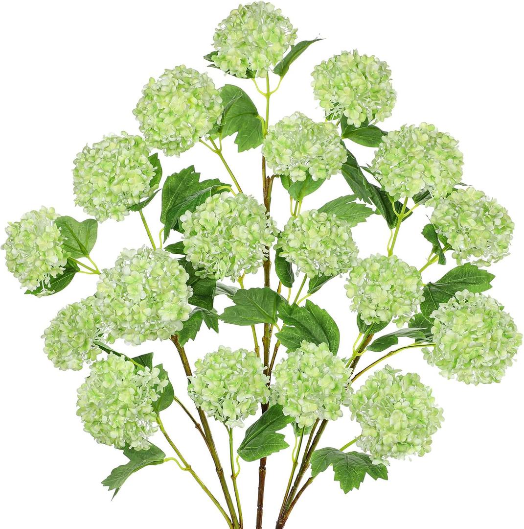 Green Hydrangea Artificial Flowers 37.4Tall Faux Hydrangea Flowers Spray with 6 Flower Heads, Silk Hydrangeas Flower with Stems 3Pcs, Real Touch Hydrangeas for Home Wedding Table Centerpieces Decor