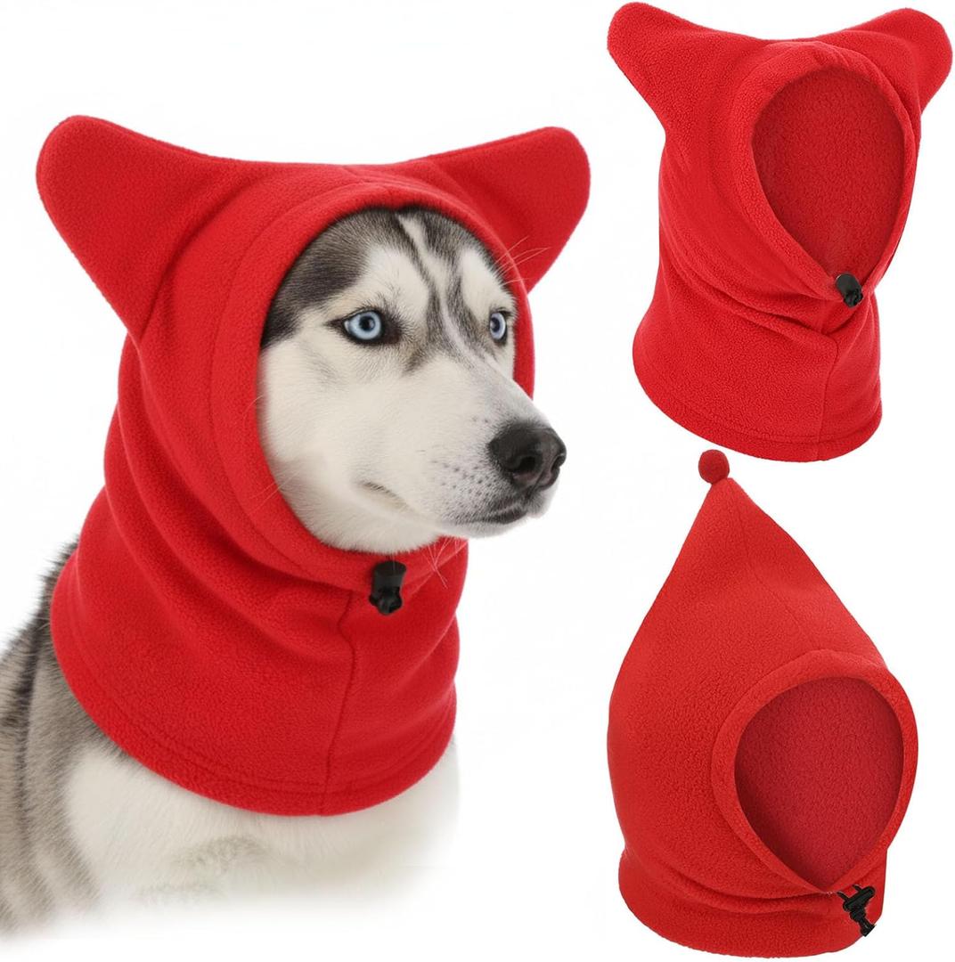 2 Pcs Winter Pet Hats Quiet Ears for Dogs Ear Muffs Dog Neck Warmer Scarf Hoodie Noise Protection Cover Beanie Head Wrap Costume for Medium to Large Pet Cats (Red)
