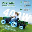 ELEMARA 24V 9AH Ride on Tractor with Easy Detachable Trailer, 400W Motors Electric Tractor Toy for Big Kids, All-Terrain Capability, Safety Design with 3-Point Seat Belt for Ages 3+, Green