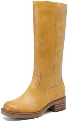 DREAM PAIRS Women's Square Toe Platform Chunky Block Heel Knee High Riding Boots.6.5