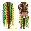 Rainbow Hair Extensions Tie in Curly Ponytail Extension Wavy Colorful Crazy Hair Pride Day Accessories for Fun DIY Festival Wacky Rave Colored Braids 18 inch 2 Packs