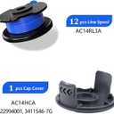A ANLEOLIFE AC14RL3A String Trimmer Replacement Line with AC14HCA Cap, 11ft/0.065" Autofeed Spools for RYOBI 18V, 24V and 40V Cordless Trimmers (12 Spools & 1 Cap)