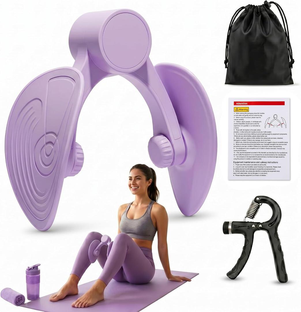 Thigh Master with Hand Gripper, Pelvic Floor Muscle Thigh Trainer, Inner Thigh Exerciser Equipment for Women & Men, Home Gym Workout Equipment, Hip & Glute Toner