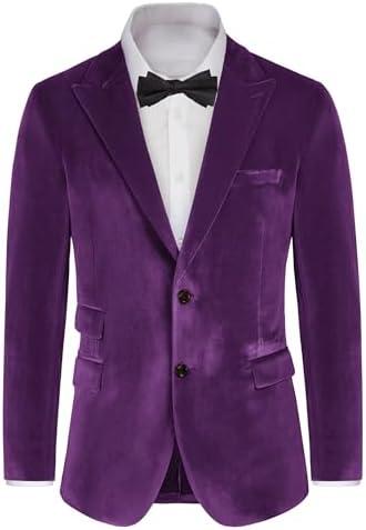 GRACE KARIN Mens Velvet Blazer Two Button Slim Fit Suit Jacket Sports Coats for Men Prom Wedding Dinner Party Size Small