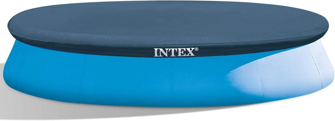 INTEX 28022E Pool Cover: For 12ft Round Easy Set Pools  Includes Rope Tie  Drain Holes  12in Overhang  Snug Fit