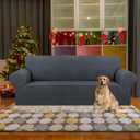 KEKUOU Stretch Sofa Cover Slipcover Couch Covers for 3 Cushion Couch Sofa pet Friendly (78"-94") Furniture Protector Sofa with Elastic Bottom for Kids,Dog, Jacquard Small Checked(Large, Charcoal)