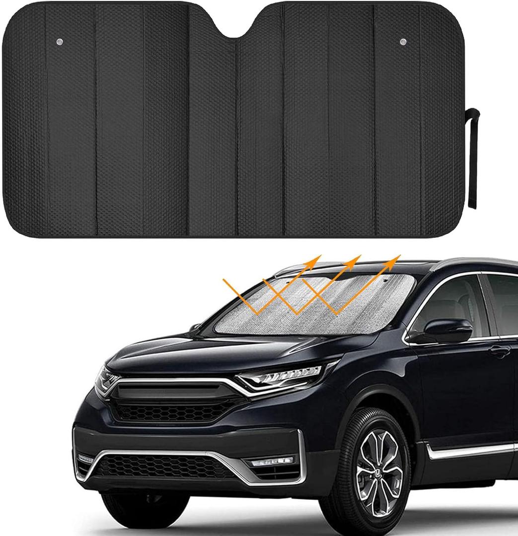 Windshield Sunshade - Foldable Reflective Sun Visor for Car - Protects Vehicle from Sun Heat and UV Rays, Keeps Interior Cool - Best Blocks Visor Protector (Black)