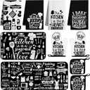 10 PCS Farmhouse Kitchen Decor Sets 4 Black White Kitchen Dish Towels 2 Oven Mitts 2 Pot Holders 2 Rugs Mats Rustic Decorations Accessories for Cooking Baking Bathroom Home Housewarming Camp Mom Gift
