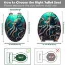 Elongated Toilet Seat Teal Blue Ocean Octopus Coral Reefs Art Resin Toilet Seat Easy to Install Quietly Close Quick Release Hinges Decorative Toilet Seat with Cover