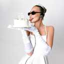 VIBILIA Long Opera Gloves for Women, 1920s Satin Tea Party Gloves Costume, Stretchy Adult Size Glove for Wedding Bridal Dress (White)