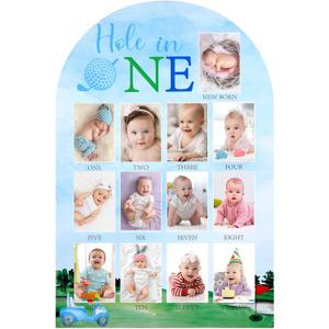 JarThenaAMCS Hole In One Party Photo Decoration Golf 12 Monthly Milestone Board Blue Green Photo Display Wood Board for Nursery First Birthday Decor Baby keepsake, 25.5 x 17.1 x 0.2 In (JT8364)