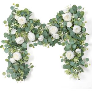 SOMYTING 2 Pack 13FT Flower Garland, Artificial Rose Vine Fake Flower Garland Silk Rose Peony Hanging Vine Faux Floral Vine for Wedding Party Arch Table Wall Backdrop Decoration (White)