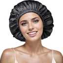 VECIIR Satin Bonnet Silk Bonnet for Sleeping Women and Men, Ajustable Hair Bonnet for Curly Hair with Double Layer Hair Bonnet,Black - Black,Medium