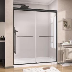GETPRO Shower Door 56-60 in. W x 72 in. H Semi-Frameless Double Sliding Shower Doors, Bypass Glass Door for Walk-in Shower with 5/16 inch Tempered Glass Matte Black