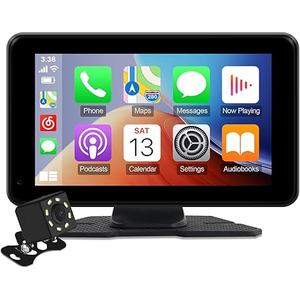 7" HD Portable Wireless Carplay for Car Stereo Touch Screen with Apple Carplay & Android Auto Car Tablet with Backup Camera/Mirror Link/Voice Control/Bluetooth/GPS for All Vehicles