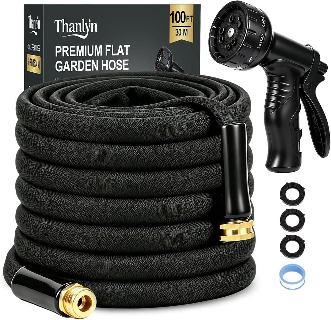 Garden Hose 100 FT Non-Expanding Water Hose Lightweight, Flexible Garden Hose with 10 Function Nozzle, Kink-Free, Durable, High-Pressure, Abrasion Resistant Hoses for Yard, Garden, Car Wash (100 FT)