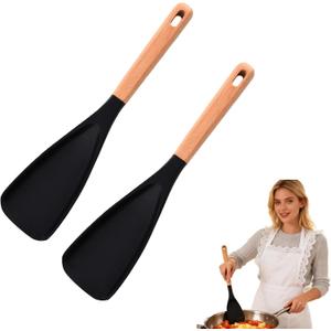 2PCS Multifunction Spatula Cooking Cedar and Ash Spoon11.4" (Black) | Cedar and Ash Spoonula,Multifunction Spatula Cooking Spoon