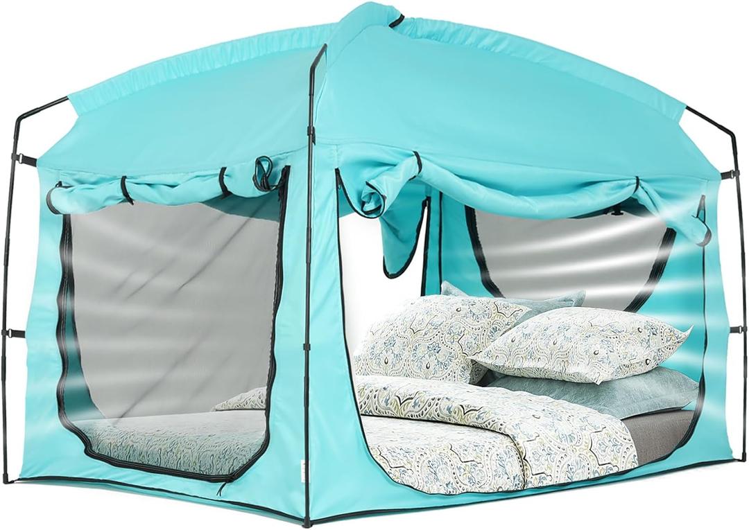 Bed Tent,Portable Privacy Sleeping Bed Canopy,Blackout 90% Drapes for Kids and Adult,Indoor Space Tent with Breathable Large Mesh Windows (Full, TEAL)
