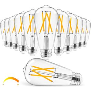 Hizashi Vintage LED Edison Bulb Dimmable, 6W Equivalent 60W, 2700k Warm White, E26 Base Led Light Bulbs, 700LM, High CRI 95+ Eye Protection, Clear Glass, Pack of 12