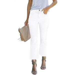 LOOKUB Women's High Waisted Crop Flare Jeans for Women Cropped Bell Bottom Jeans for Women Denim Pants with Live Hem A White L