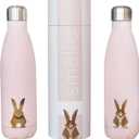 | Water Bottle with Cute Bunny Design | Stainless Steel | Double Wall Insulated | Pink | 17oz