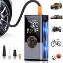 KUXISA Tire Inflator Portable Air Compressor, 150 PSI Air Pump with Digital Pressure Gauge, LED Light and Auto Shut-Off Function, Cordless Air Compressor for Car, Motorcycle, Bicycle, Ball (Dark Grey)
