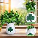 Maxcheck 2 Pack St. Patricks Day Shamrock Vase Large Artificial Clover Plants Live in Pots St. Patricks Plants Vase Gift for Irish Party Tiered Tray Decoration