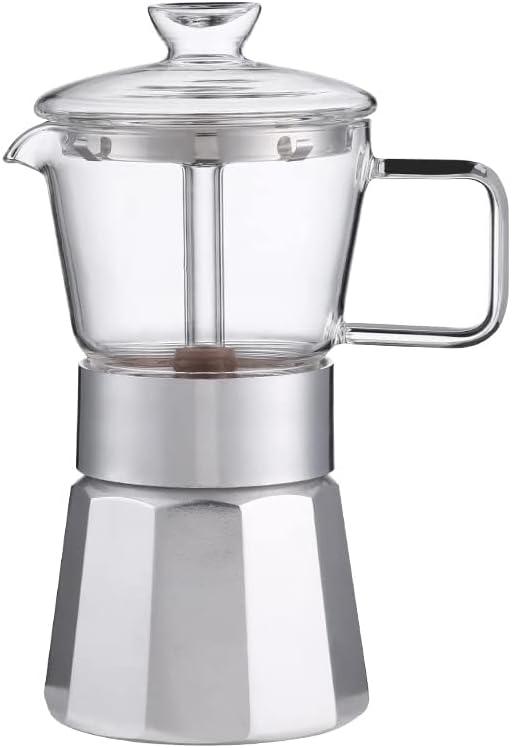 Moka Stovetop Espresso Maker,Crystal Glass-top & Aluminum Espresso Moka Pot,Classic Italian coffee maker,360ml(8cup) (White)