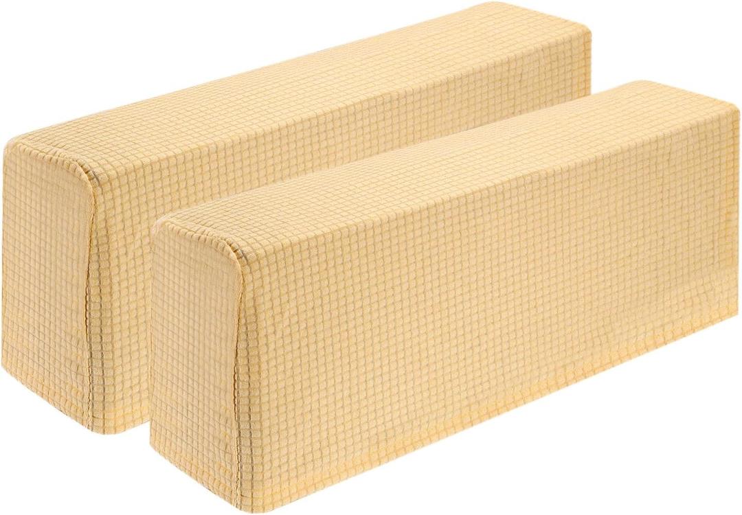 uxcell 2 Pcs Stretch Armrest Covers, Polyester Couch Armchair Cover Water Resistant Plaid Chair Arm Rest Slipcovers for Sofa Recliner, Light Beige